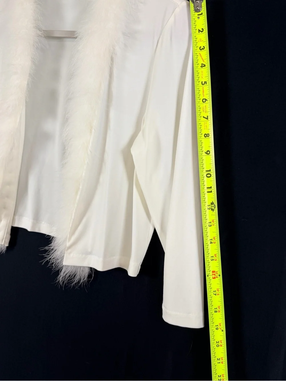 Calvin Klein Cardigan White Feather-Trim Open Front Y2K 90’s formal stretch